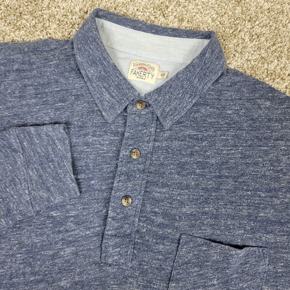 Faherty Mens Medium Solid Gray Performance Stretch Polo Long Sleeve